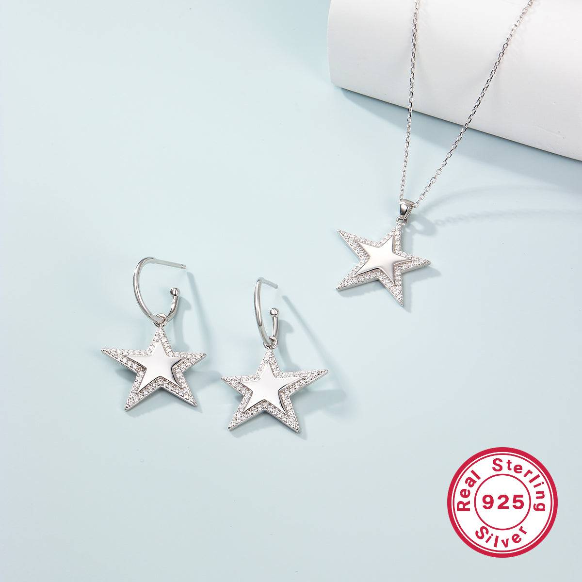 Casual Vacation Star Sterling Silver Plating Inlay Artificial Gemstones Artificial Diamond White Gold Plated Women's Jewelry Set