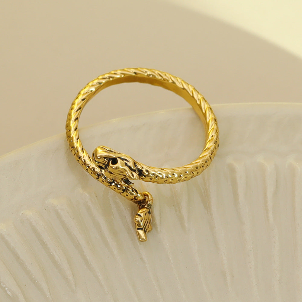 Wholesale Vacation Simple Style Dragon Copper Inlay 18K Gold Plated Zircon Open Rings
