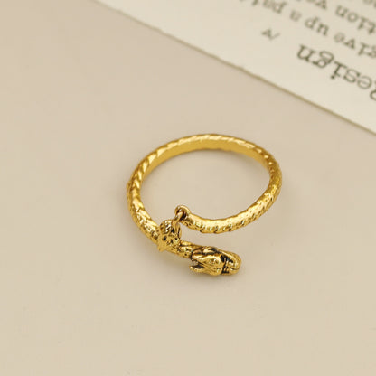Wholesale Vacation Simple Style Dragon Copper Inlay 18K Gold Plated Zircon Open Rings
