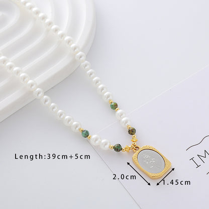 Elegant Cute Luxurious Geometric Devil's Eye Stainless Steel Natural Stone Glass Pearl Beaded Inlay Zircon 18K Gold Plated Women's Pendant Necklace