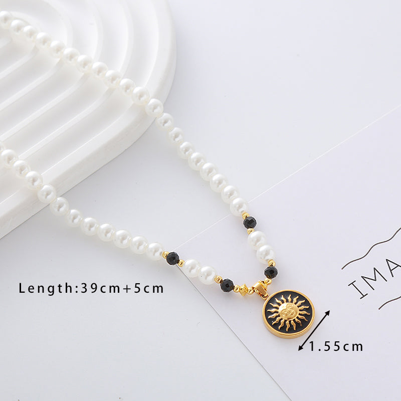 Elegant Cute Luxurious Geometric Devil's Eye Stainless Steel Natural Stone Glass Pearl Beaded Inlay Zircon 18K Gold Plated Women's Pendant Necklace