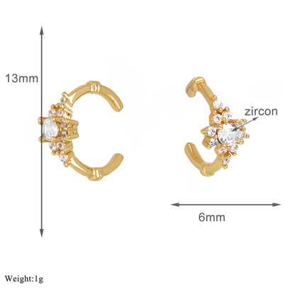 1 Pair Simple Style Flower Inlay Copper Zircon 18K Gold Plated Ear Cuffs