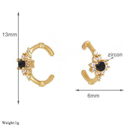 1 Pair Simple Style Flower Inlay Copper Zircon 18K Gold Plated Ear Cuffs