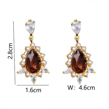 1 Pair Elegant Vintage Style Water Droplets Plating Copper 18K Gold Plated Drop Earrings