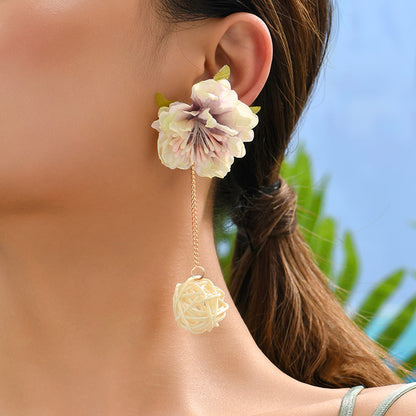 1 Pair Casual Elegant Flower Plating Cloth Drop Earrings