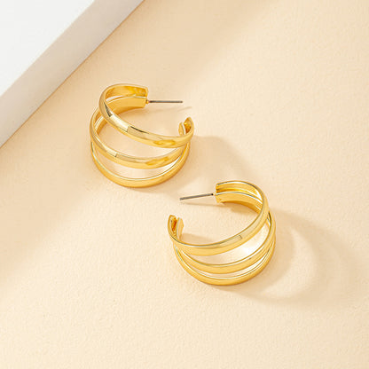 1 Pair Sweet Classic Style Commute Lines Layered Alloy 14K Gold Plated Ear Studs