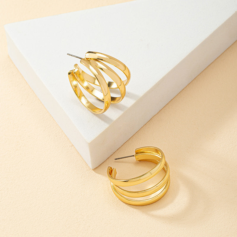 1 Pair Sweet Classic Style Commute Lines Layered Alloy 14K Gold Plated Ear Studs