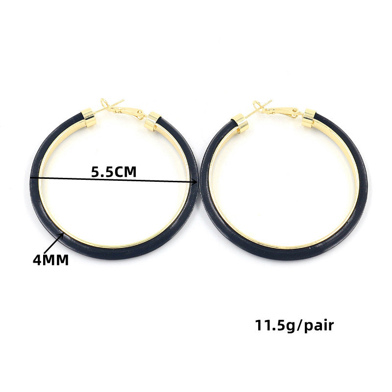 1 Pair Casual Simple Style Color Block Pu Leather Alloy Iron Hoop Earrings