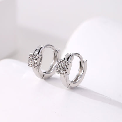 1 Pair Elegant Simple Style Square Copper Zircon White Gold Plated Hoop Earrings