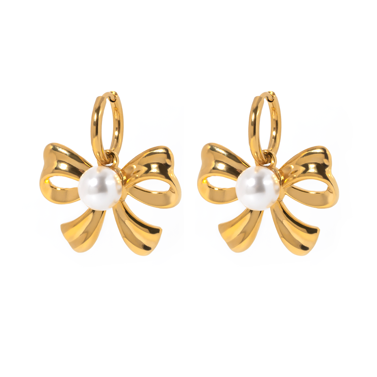 1 Pair IG Style Bow Knot Inlay Stainless Steel Artificial Pearls 18K Gold Plated Drop Earrings