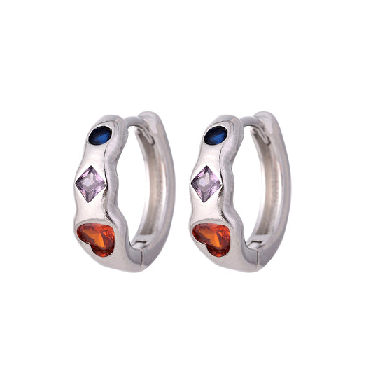 1 Pair Elegant Glam Heart Shape Copper Zircon Silver Plated Hoop Earrings