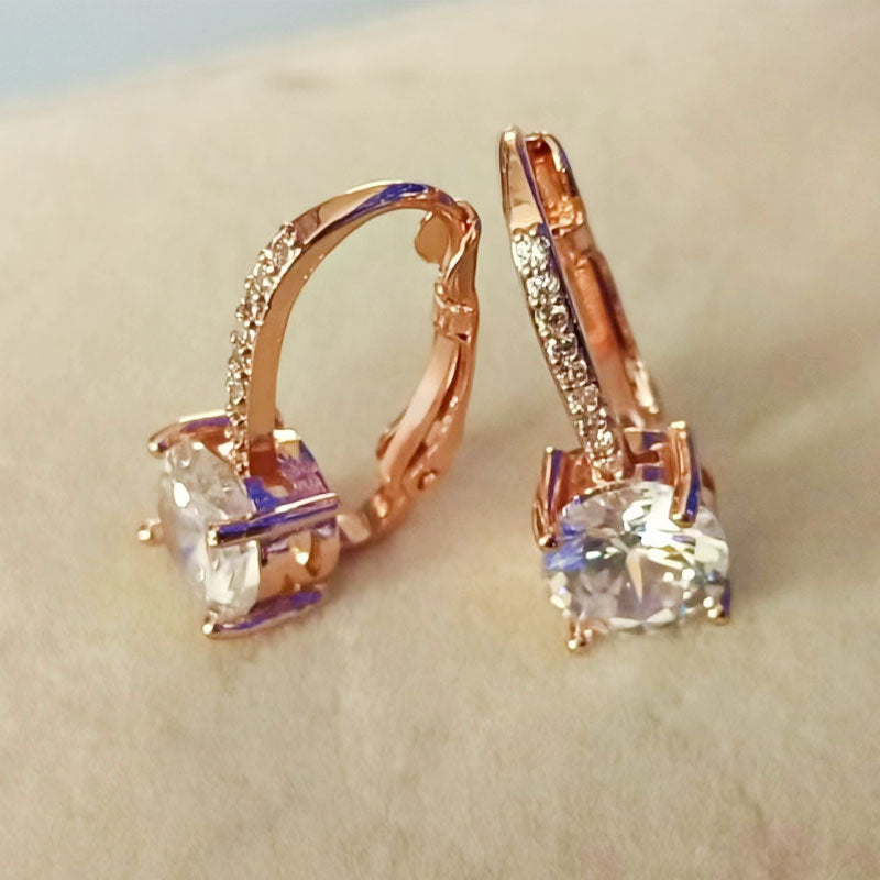 1 Pair Elegant Glam Oval Copper Zircon K Gold Plated Rose Gold Plated White Gold Plated Hoop Earrings