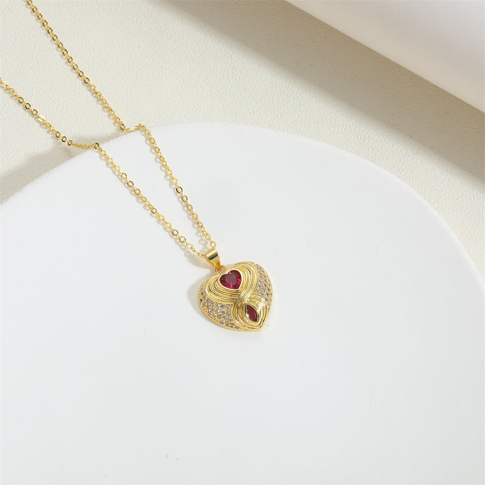 Copper 14K Gold Plated Vintage Style Simple Style Commute Heart Shape Enamel Inlay Zircon Pendant Necklace