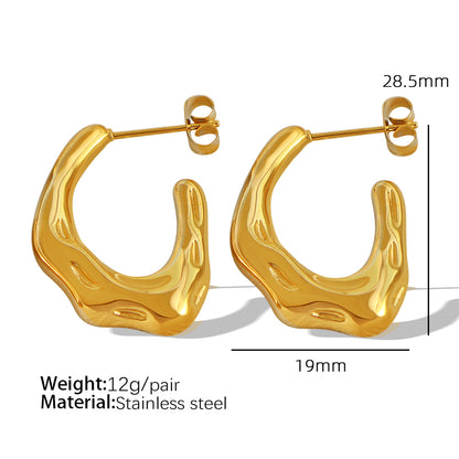 1 Pair Elegant Vintage Style Triangle Croissant Rhombus Pleated Titanium Steel 18K Gold Plated Ear Studs