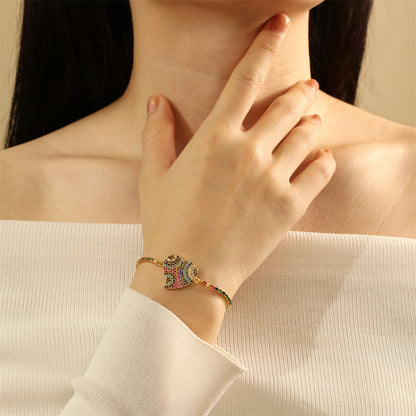 Copper 18K Gold Plated IG Style Simple Style Commute Letter Heart Shape Horns Inlay Zircon Bracelets