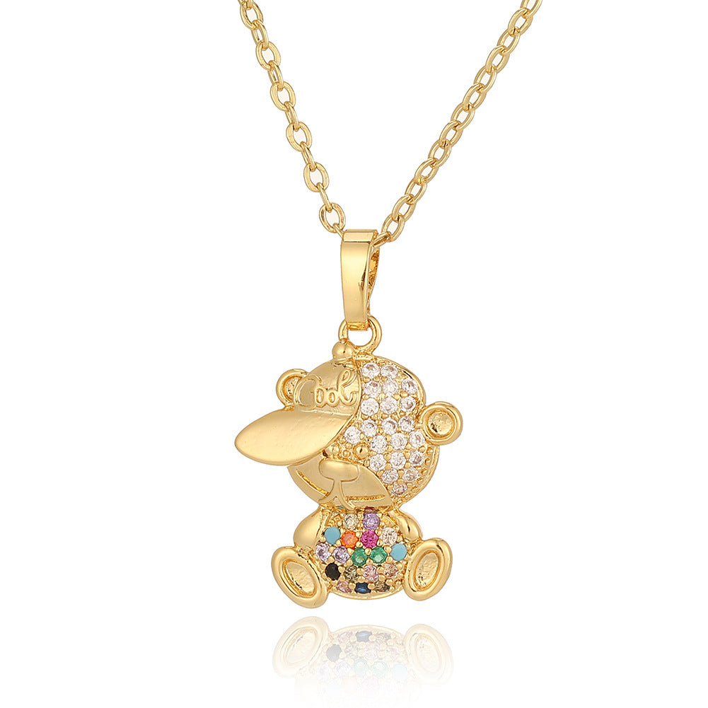 Copper Casual Cute Little Bear Plating Pendant Necklace