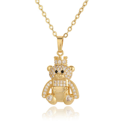 Copper Casual Cute Little Bear Plating Pendant Necklace