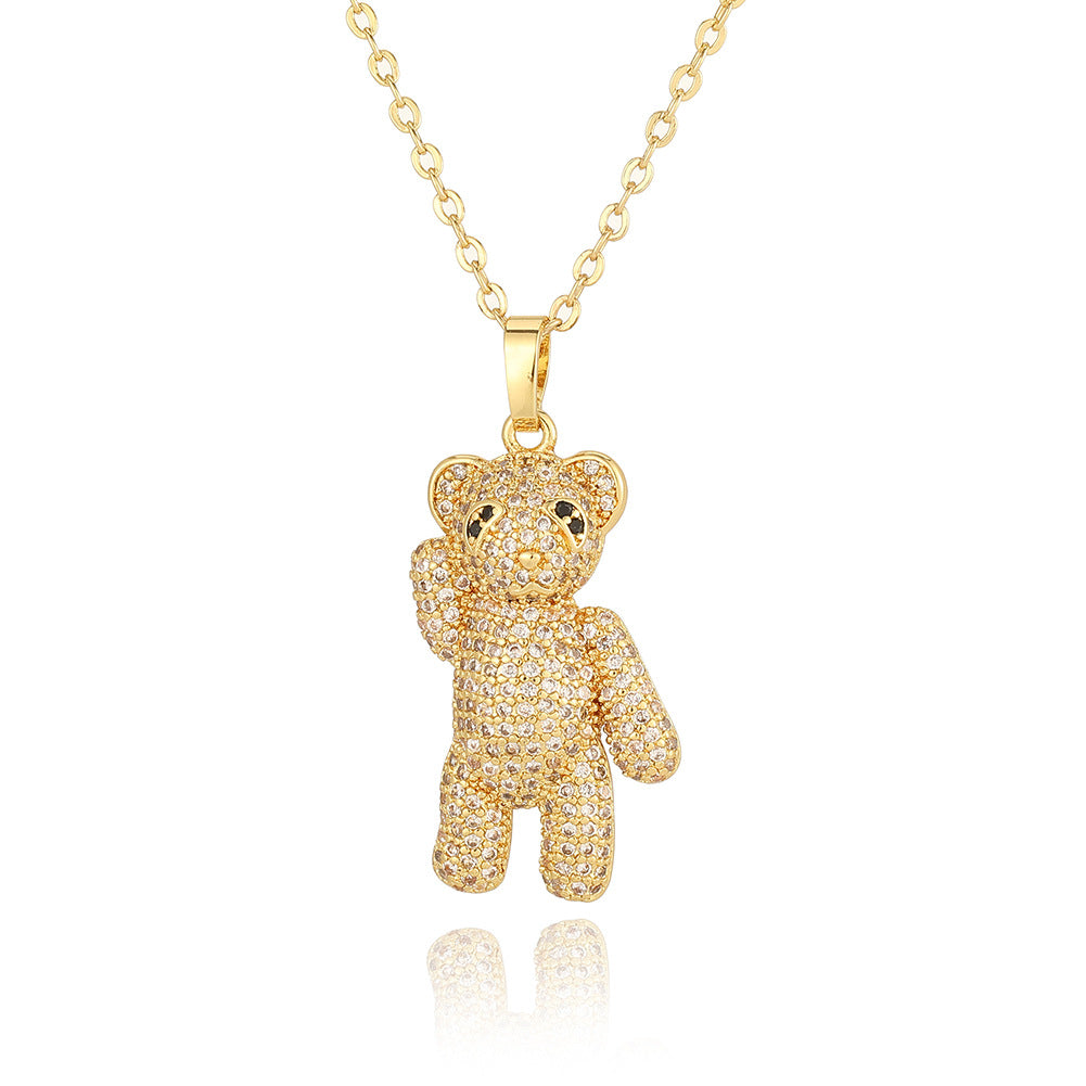 Copper Casual Cute Little Bear Plating Pendant Necklace