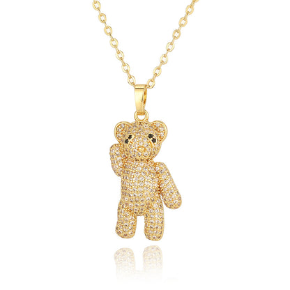 Copper Casual Cute Little Bear Plating Pendant Necklace