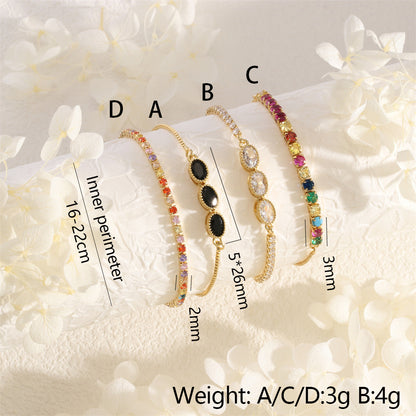 Copper 18K Gold Plated IG Style Simple Style Commute Oval Inlay Zircon Bracelets