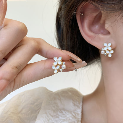 1 Pair IG Style Flower Plating Inlay Arylic Alloy Artificial Pearls Rhinestones Earrings