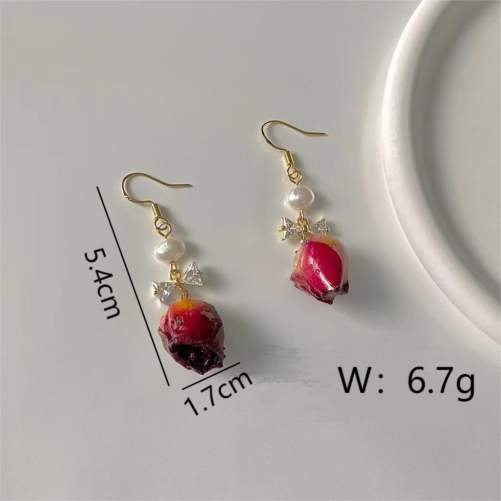 1 Pair Sweet Simple Style Flower Bow Knot Pearl Inlay Copper Zircon 18K Gold Plated Drop Earrings