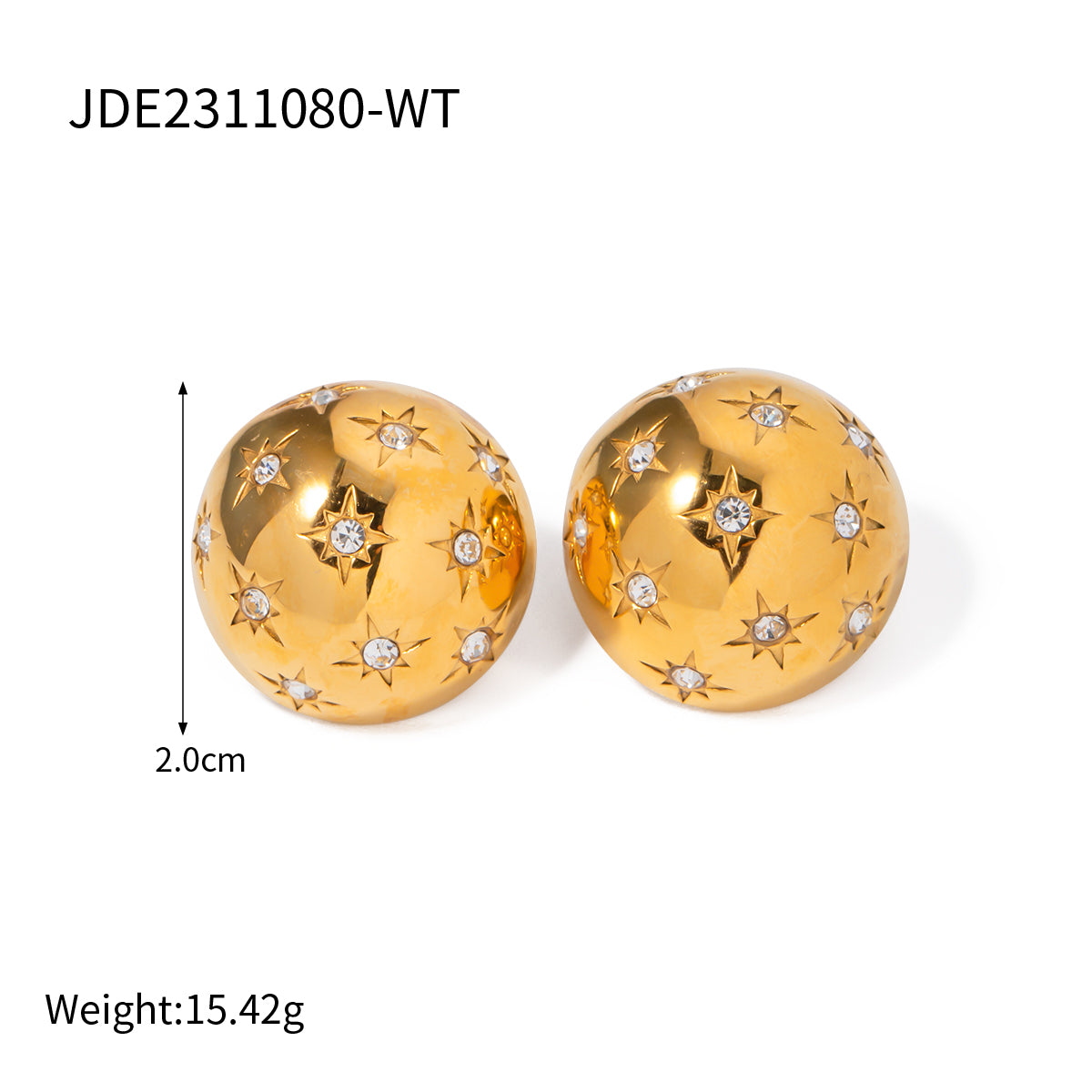 1 Pair IG Style Round Star Inlay Stainless Steel Rhinestones 18K Gold Plated Ear Studs