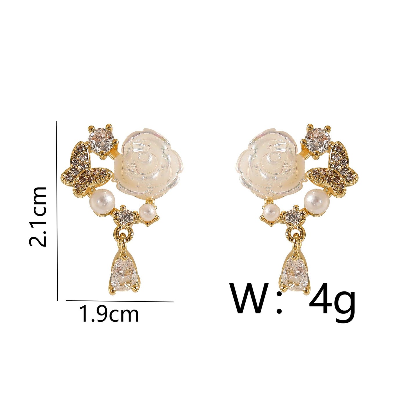 1 Pair Vacation Sweet Flower Butterfly Inlay Copper Pearl Zircon 18K Gold Plated Drop Earrings