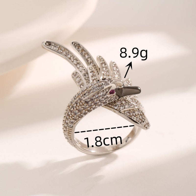 Wholesale Shiny Swan Copper Inlay 18K Gold Plated Zircon Open Rings