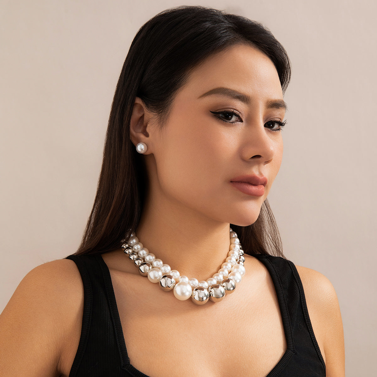 IG Style Simple Style Geometric CCB Imitation Pearl Beaded Layered Women's Choker