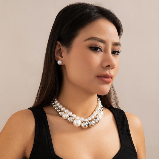 IG Style Simple Style Geometric CCB Imitation Pearl Beaded Layered Women's Choker