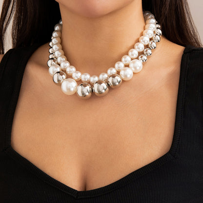 IG Style Simple Style Geometric CCB Imitation Pearl Beaded Layered Women's Choker