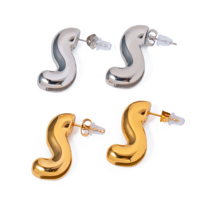 1 Pair IG Style S Shape Stainless Steel 18K Gold Plated Ear Studs