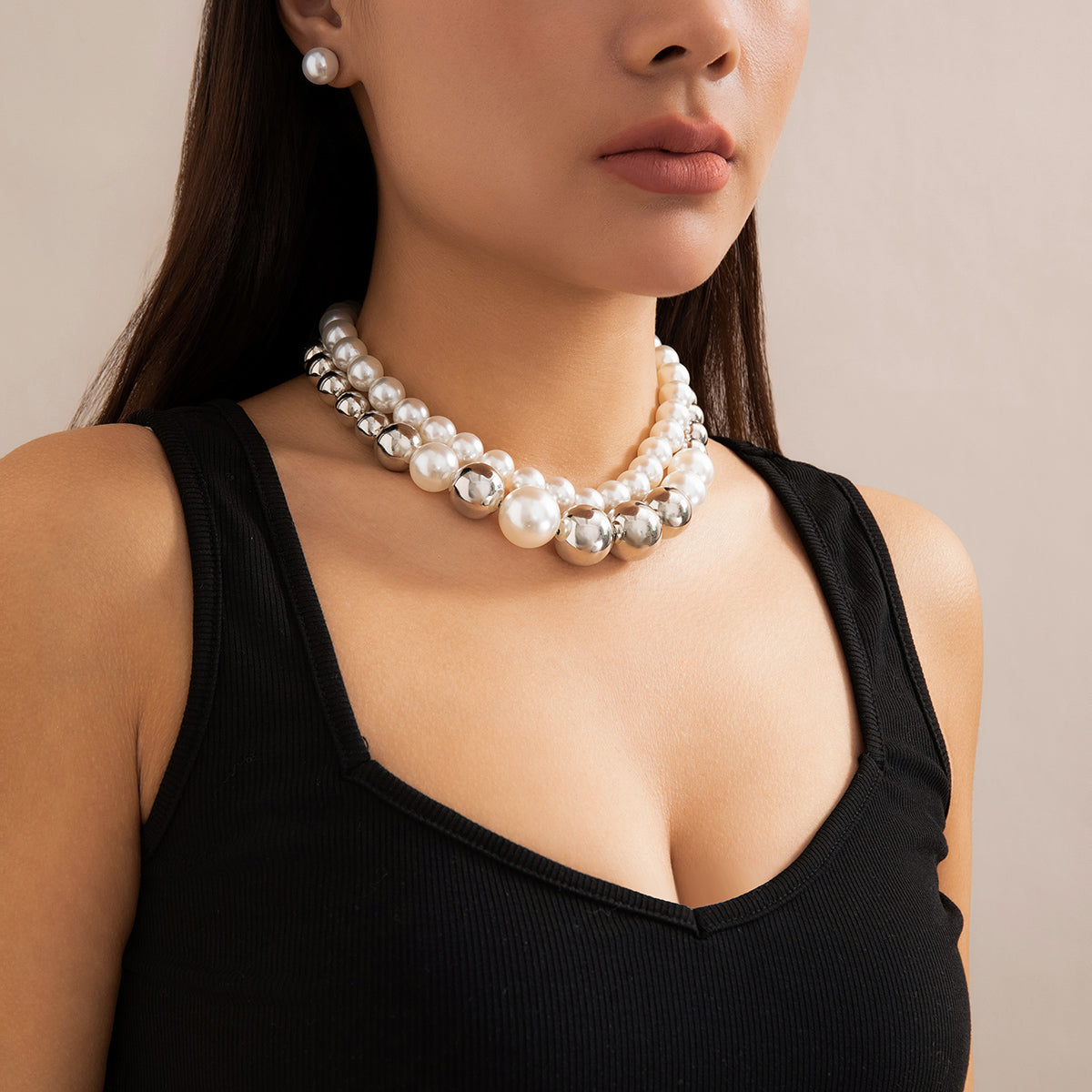 IG Style Simple Style Geometric CCB Imitation Pearl Beaded Layered Women's Choker