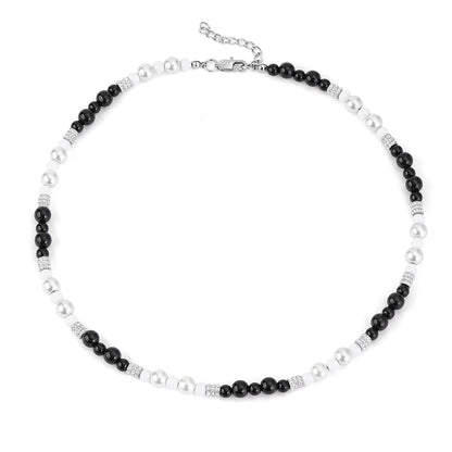 Stainless Steel Exaggerated Simple Style Round Beaded Inlay Zircon Necklace