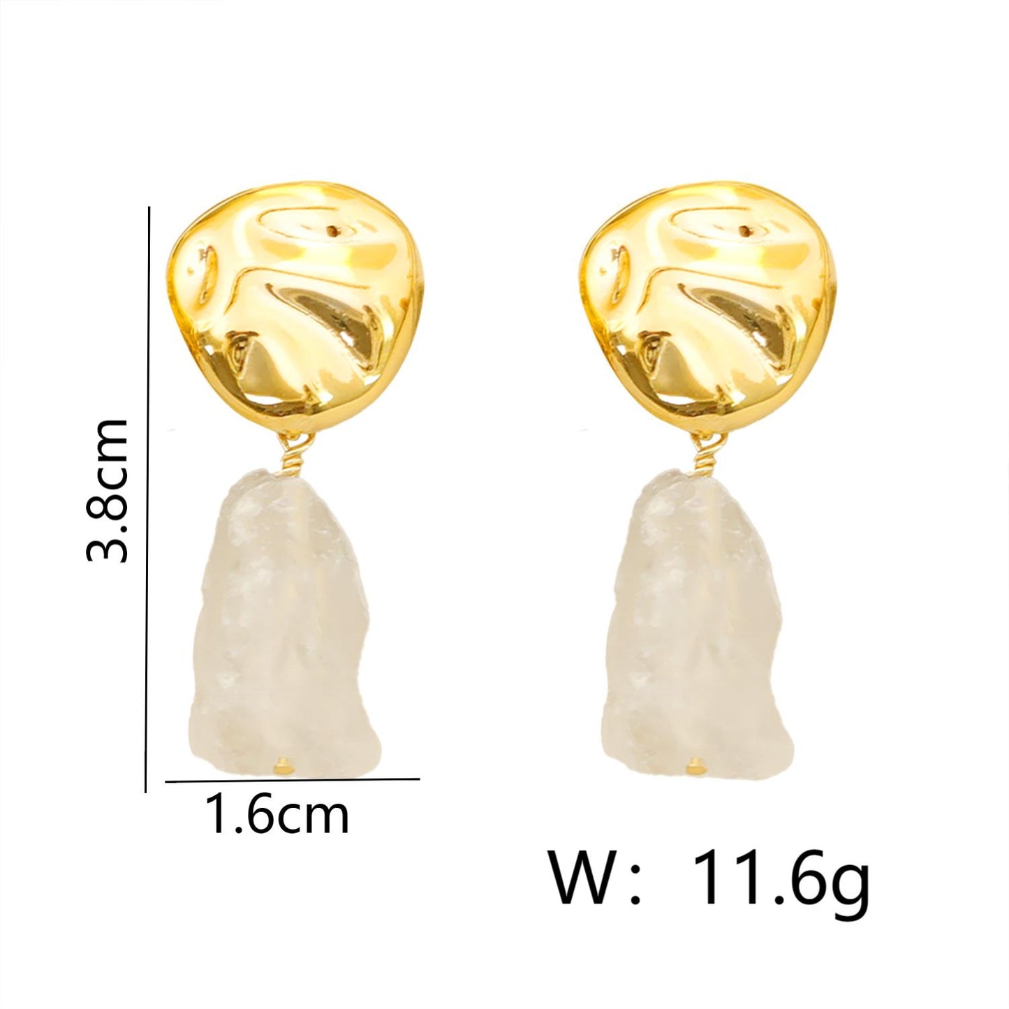 1 Pair Simple Style British Style Irregular Natural Stone Copper 18K Gold Plated Drop Earrings