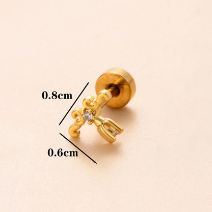 1 Piece Ear Cartilage Rings & Studs Classic Style Cross Snake Stainless Steel Copper Plating Inlay Zircon 18K Gold Plated Ear Cartilage Rings & Studs