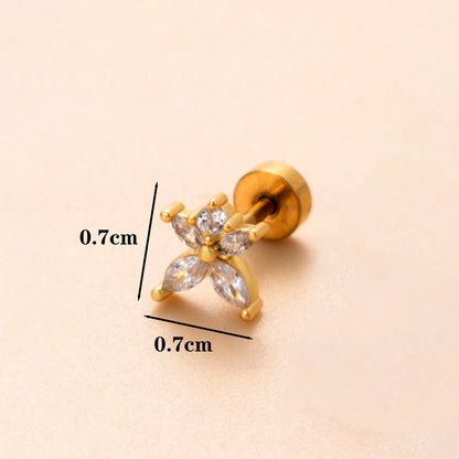 1 Piece Ear Cartilage Rings & Studs Classic Style Cross Snake Stainless Steel Copper Plating Inlay Zircon 18K Gold Plated Ear Cartilage Rings & Studs