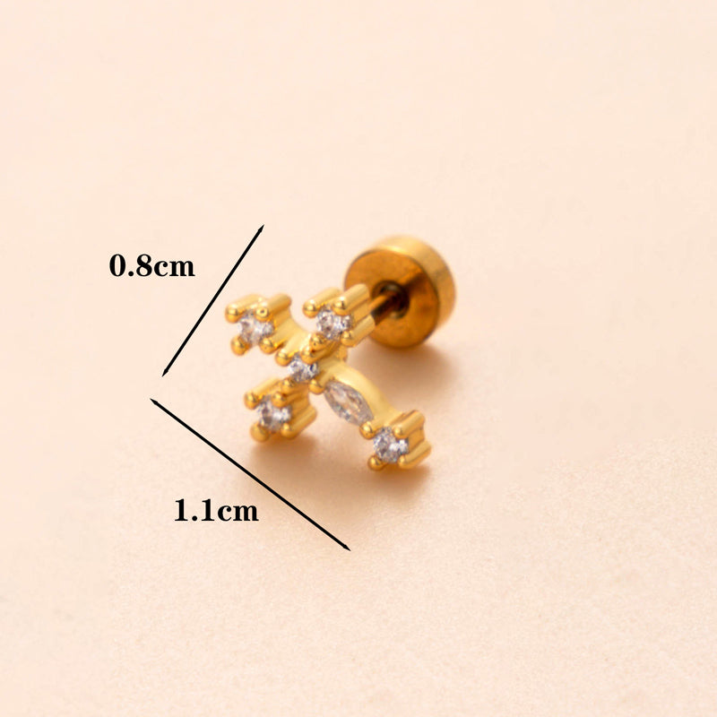 1 Piece Ear Cartilage Rings & Studs Classic Style Cross Snake Stainless Steel Copper Plating Inlay Zircon 18K Gold Plated Ear Cartilage Rings & Studs