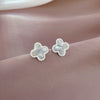 1 Pair Simple Style Round Heart Shape Flower Plating Inlay Titanium Steel Shell Zircon Ear Studs