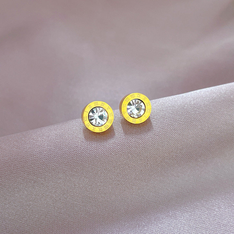 1 Pair Simple Style Round Heart Shape Flower Plating Inlay Titanium Steel Shell Zircon Ear Studs