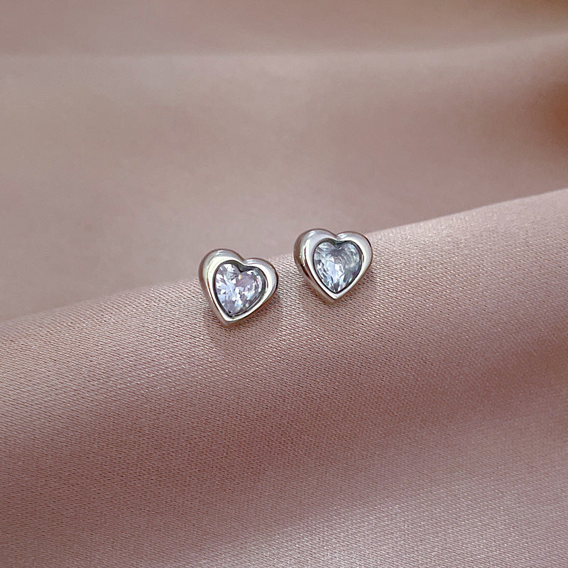 1 Pair Simple Style Round Heart Shape Flower Plating Inlay Titanium Steel Shell Zircon Ear Studs