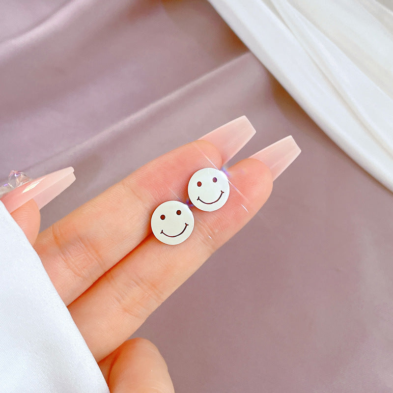 1 Pair Simple Style Round Heart Shape Flower Plating Inlay Titanium Steel Shell Zircon Ear Studs