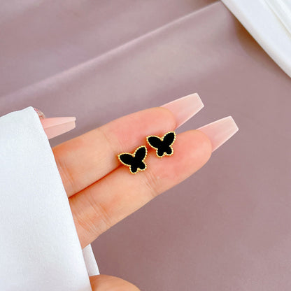 1 Pair Simple Style Round Heart Shape Flower Plating Inlay Titanium Steel Shell Zircon Ear Studs