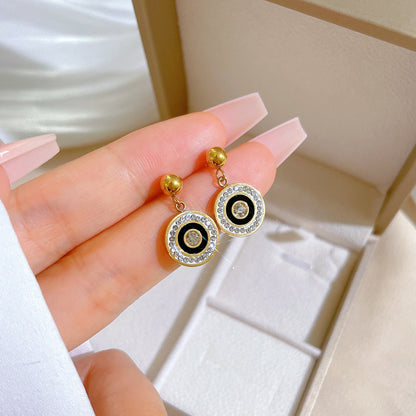 1 Pair Simple Style Round Heart Shape Flower Plating Inlay Titanium Steel Shell Zircon Ear Studs