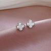 1 Pair Simple Style Round Heart Shape Flower Plating Inlay Titanium Steel Shell Zircon Ear Studs