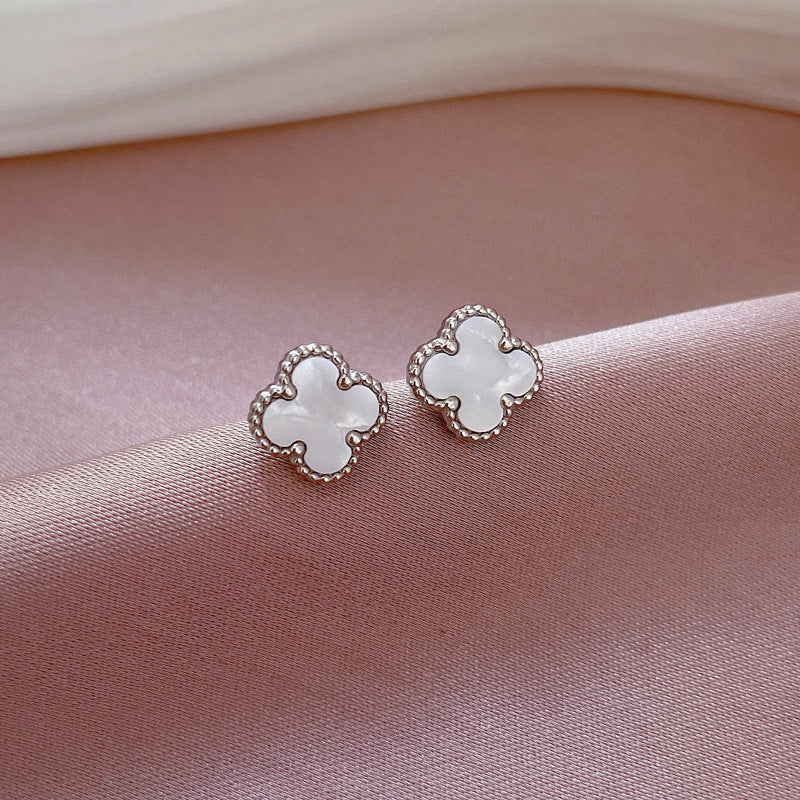 1 Pair Simple Style Round Heart Shape Flower Plating Inlay Titanium Steel Shell Zircon Ear Studs