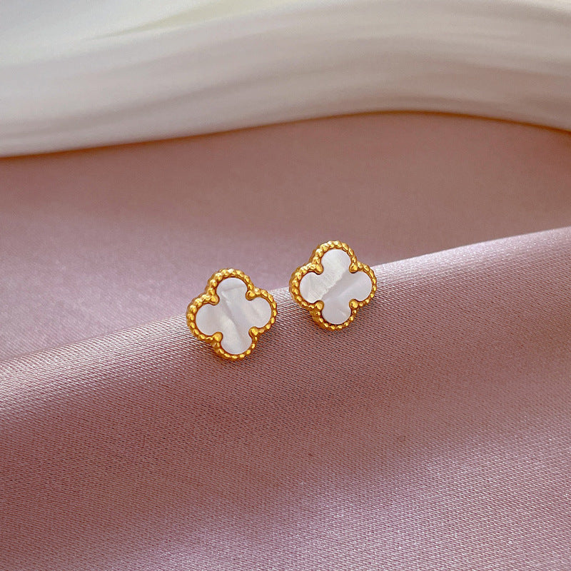 1 Pair Simple Style Round Heart Shape Flower Plating Inlay Titanium Steel Shell Zircon Ear Studs