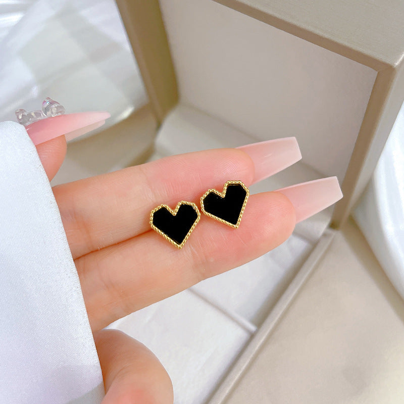 1 Pair Simple Style Round Heart Shape Flower Plating Inlay Titanium Steel Shell Zircon Ear Studs