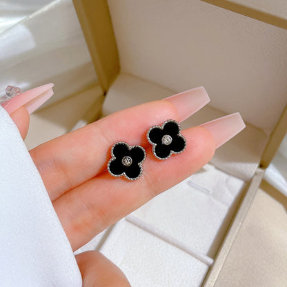 1 Pair Simple Style Round Heart Shape Flower Plating Inlay Titanium Steel Shell Zircon Ear Studs